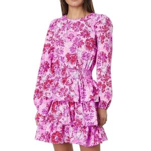 Lilly Pulitzer Khloey Smocked A-Line Ruffle Long bell sleeves Cotton Dress sz 4
